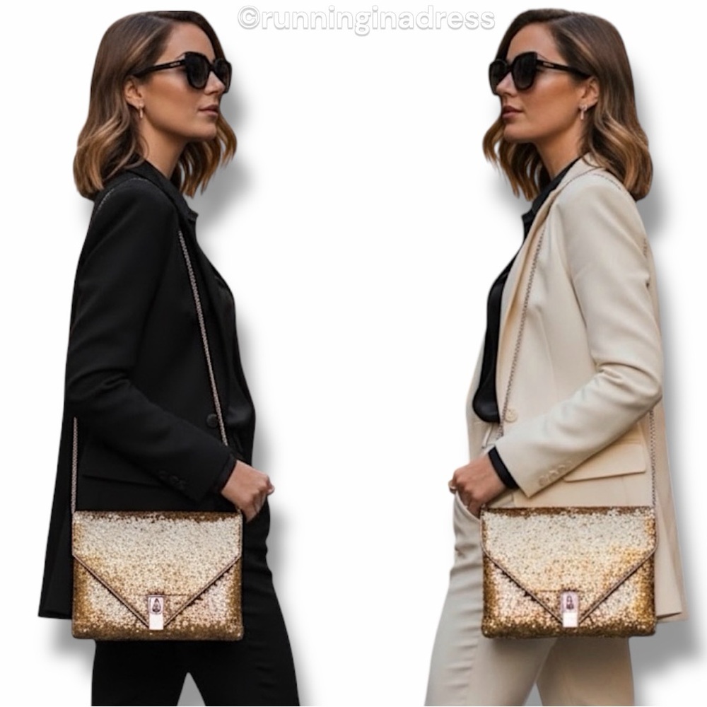 Alexis Hudson Ciara Gold Sequin Envelope Clutch Evening Handbag Crossbody - Picture 2 of 13